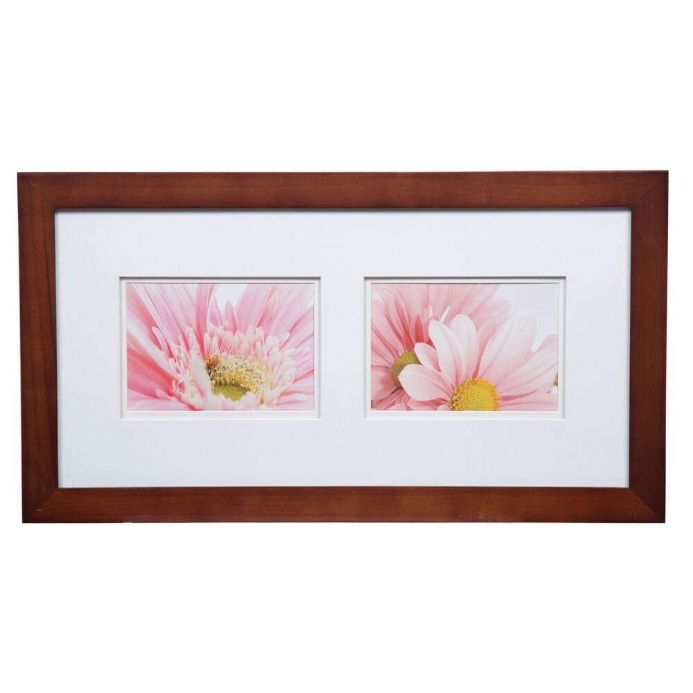 Wall or Tabletop Picture Frame with Airfloat Mat, 10x20 Matted To 5x7, Walnut/White