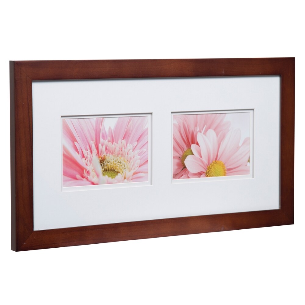 Wall or Tabletop Picture Frame with Airfloat Mat, 10x20 Matted To 5x7, Walnut/White