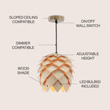 Gallery 11.75" Pinecone Wood LED Pendant, Natural/Black by JONATHAN Y