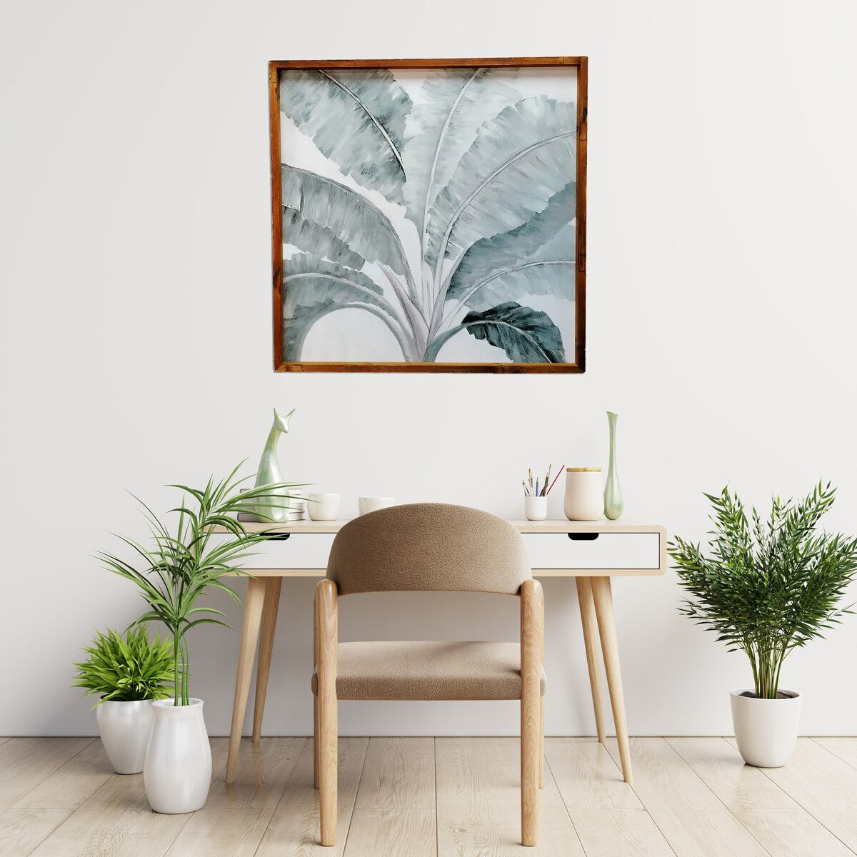 Gallery 57 Soft Palms 29x29 In Wood Framed Canvas Wall Art