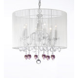Gallery Chandelier 6 Lights with Crystals Large White Shade and Pink Crystal Hearts