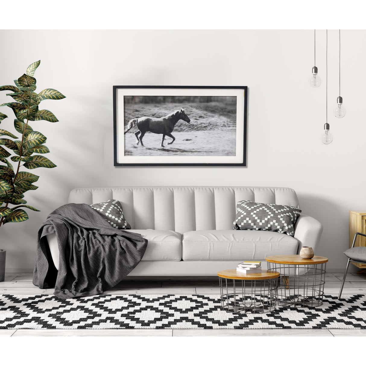 Galloping Horse Print with Wood Frame - Black