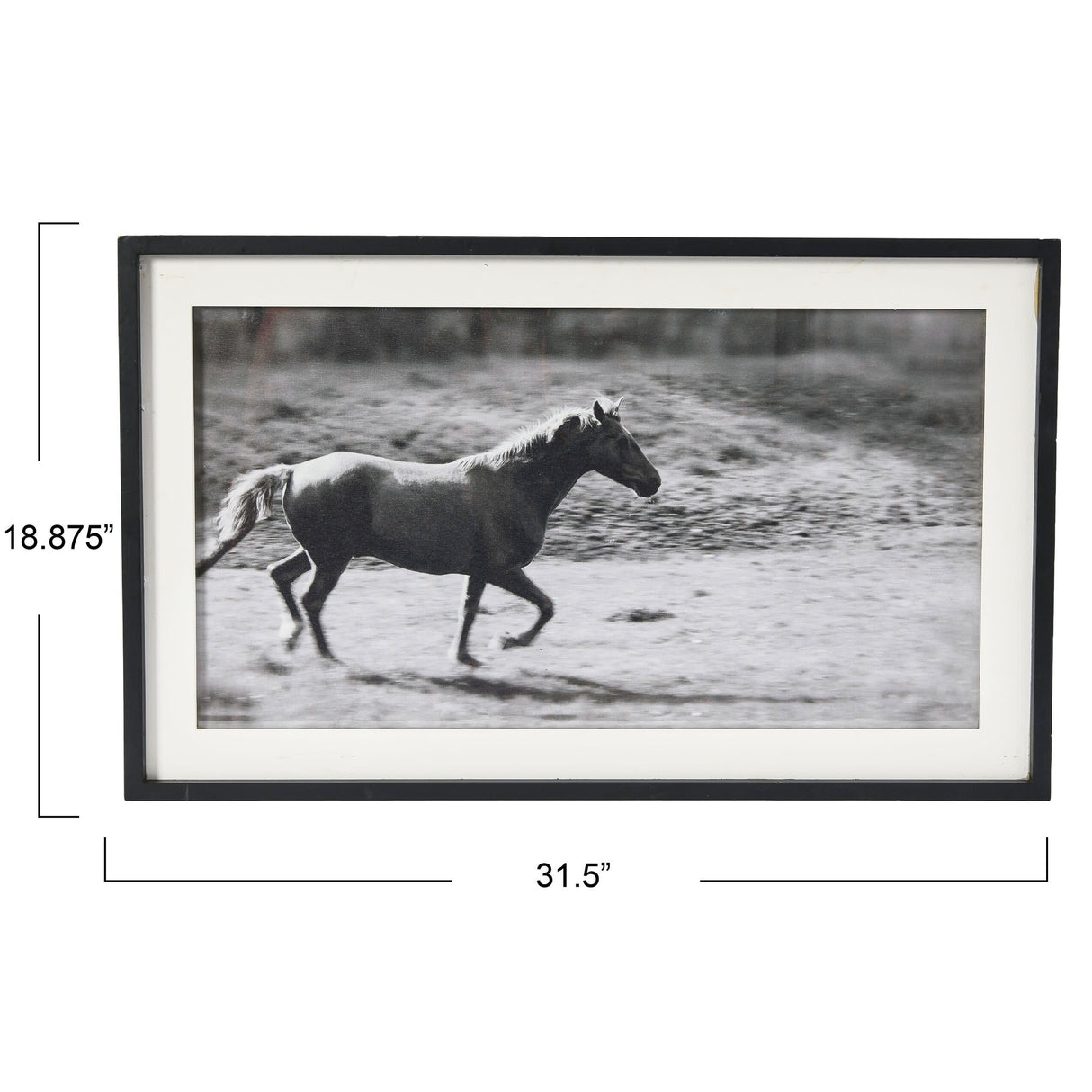 Galloping Horse Print with Wood Frame - Black