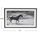 Galloping Horse Print with Wood Frame - Black