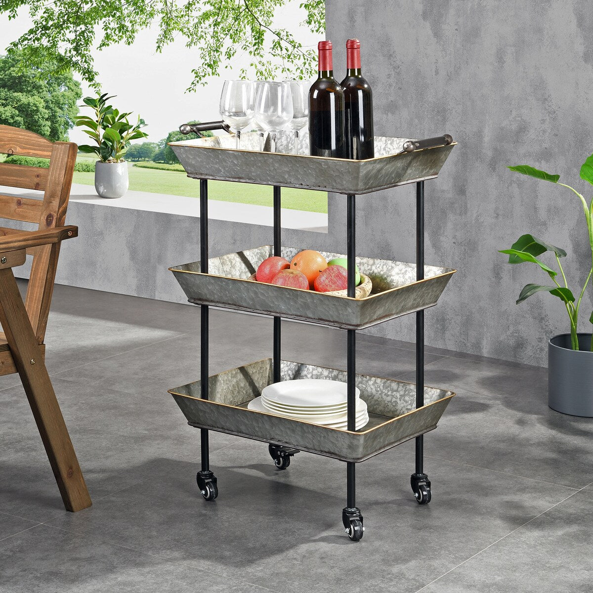 FirsTime & Co. Galvanized Fullerton Indoor Outdoor Bar Cart, Metal