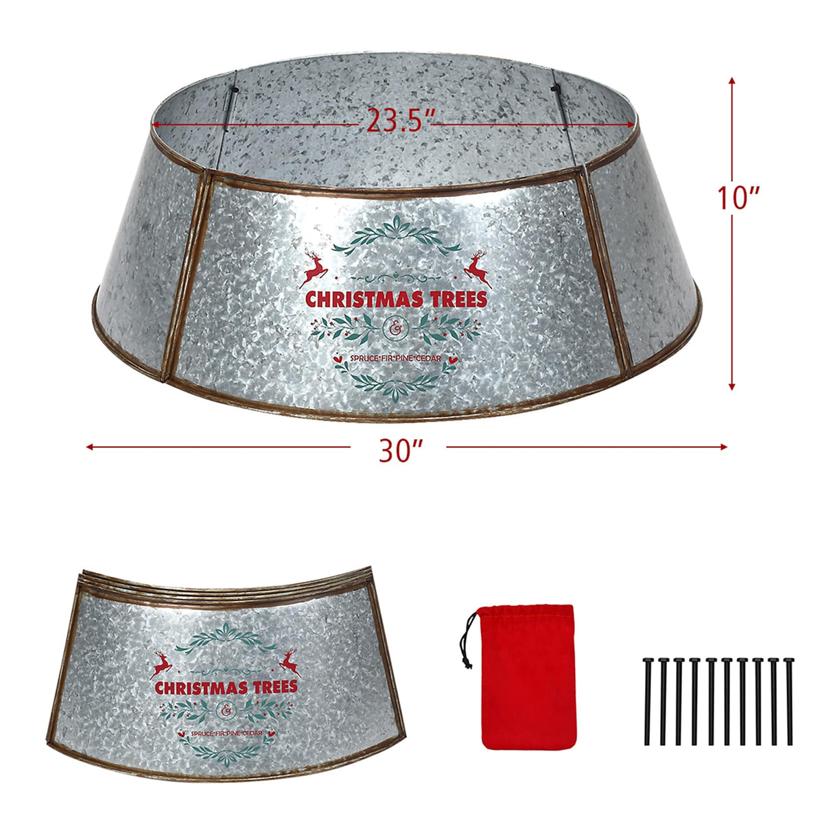Galvanized Metal Christmas Tree Collar 30 Inch Diameter Base