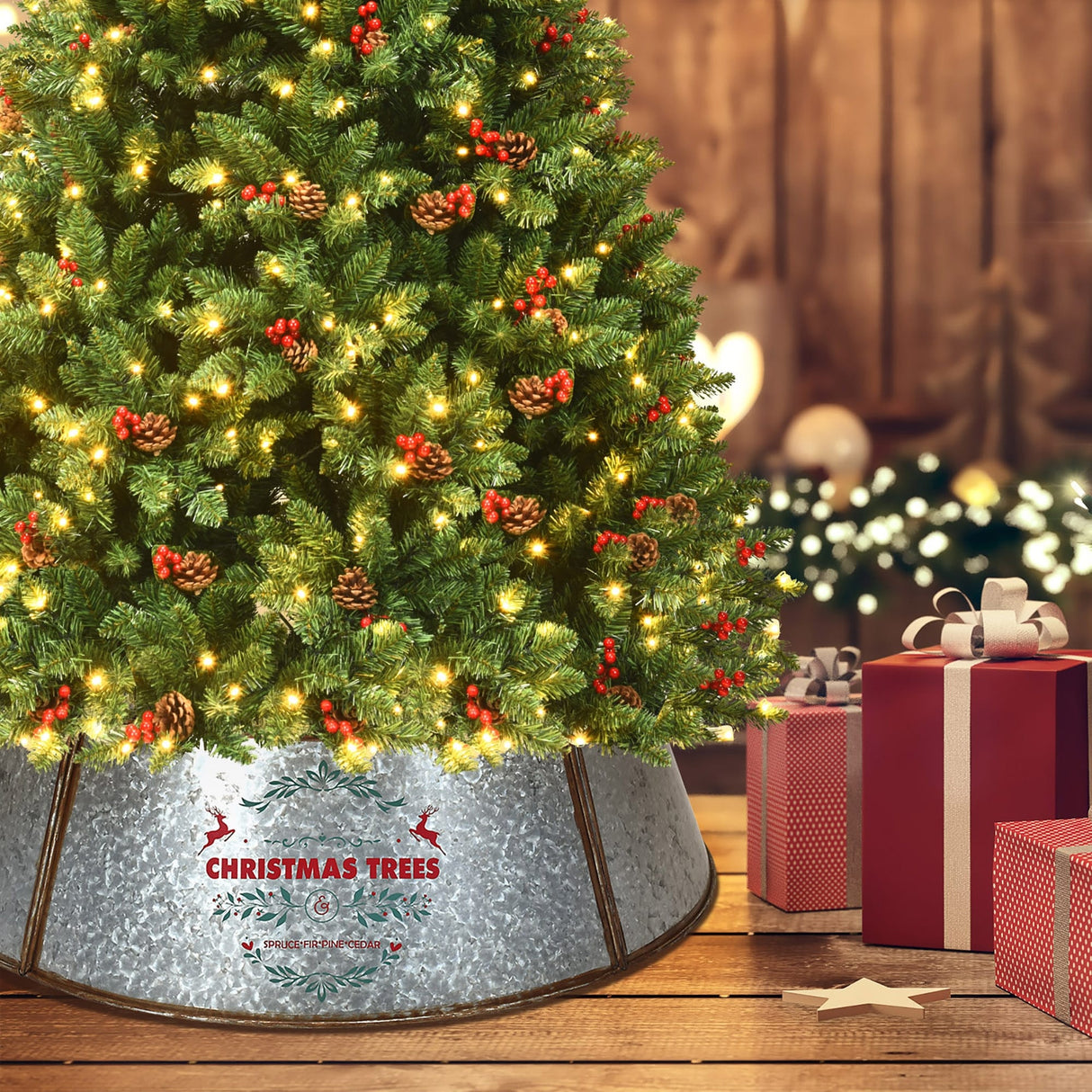 Galvanized Metal Christmas Tree Collar 30 Inch Diameter Base