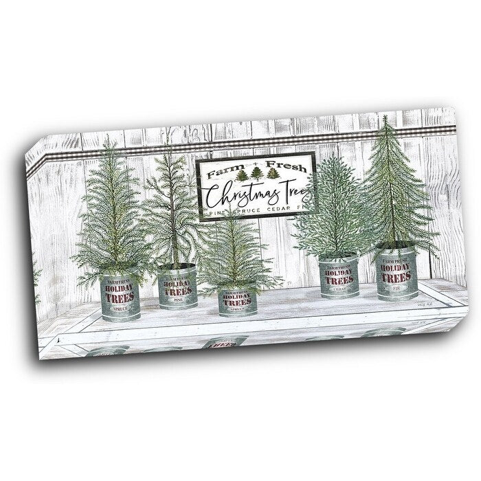 Galvanized Pots White Christmas Trees II 24x12 Gallery Wrapped Stretched Canvas