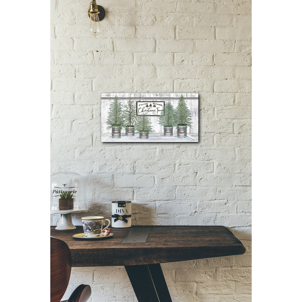 Galvanized Pots White Christmas Trees II 24x12 Gallery Wrapped Stretched Canvas