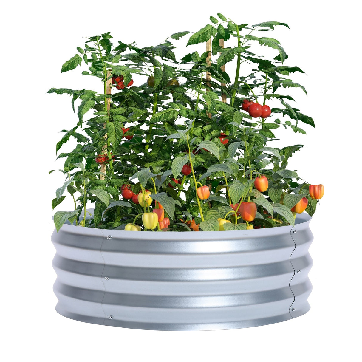 Round Galvanized Steel Raised Garden Bed Planter, Open Bottom