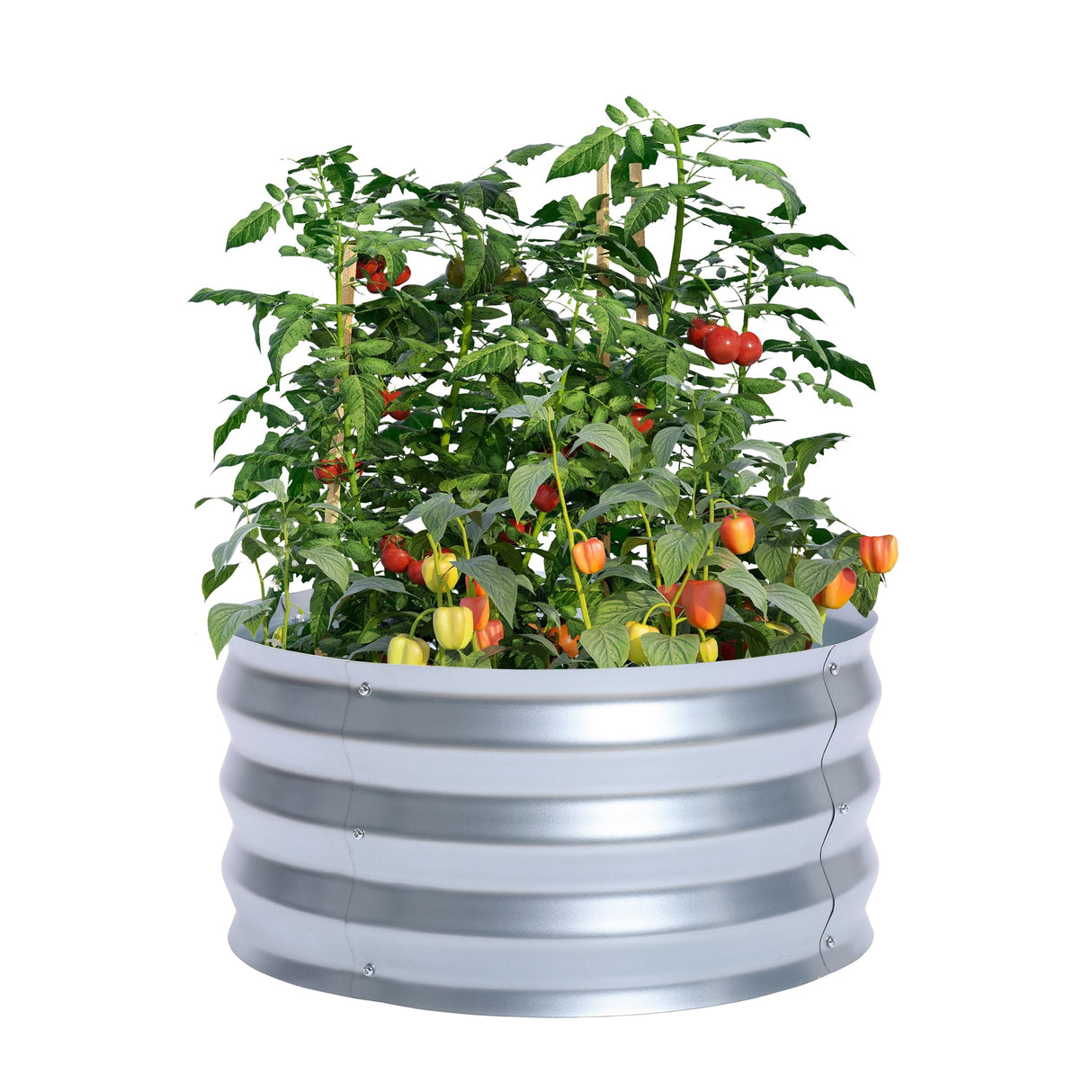 Round Galvanized Steel Raised Garden Bed Planter, Open Bottom