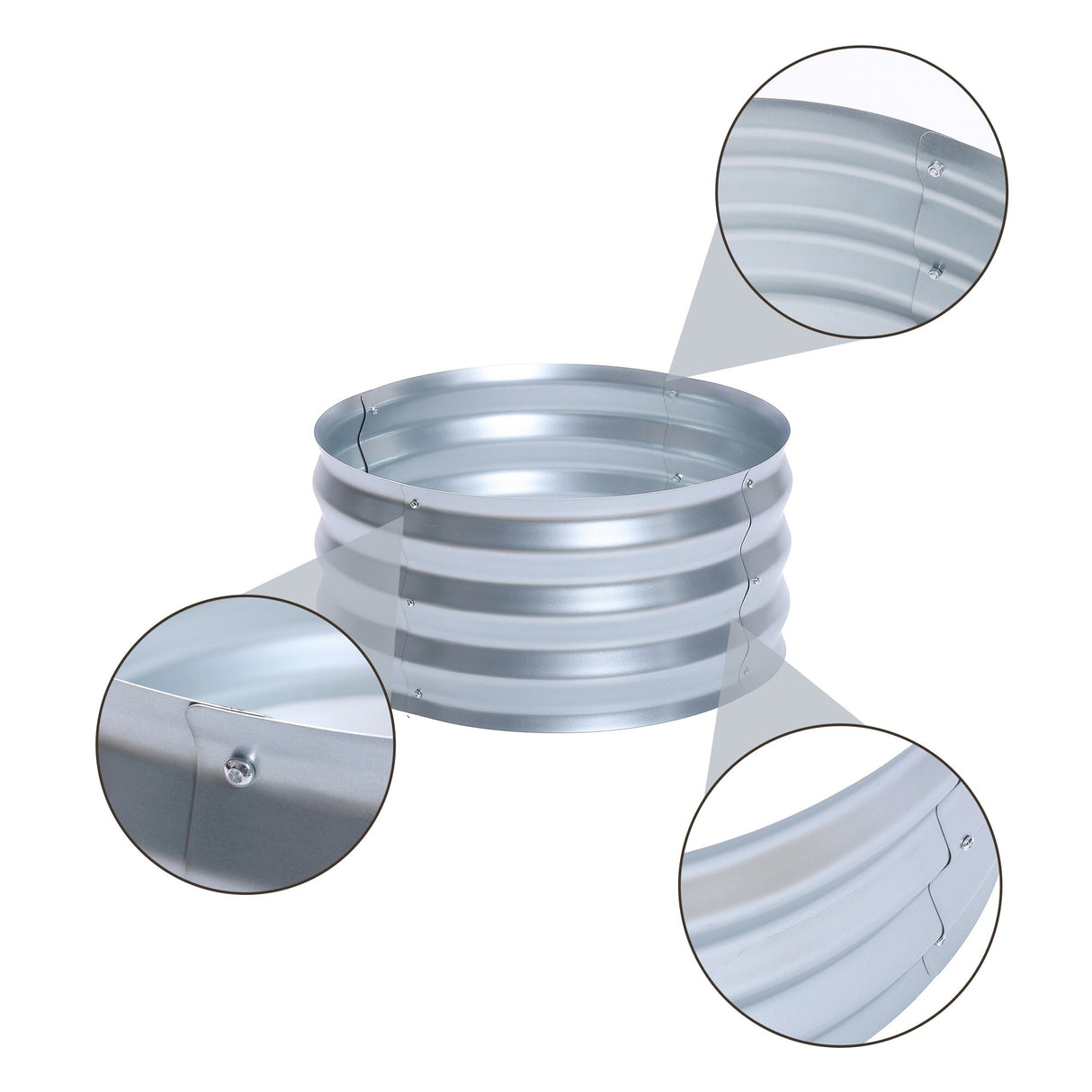 Round Galvanized Steel Raised Garden Bed Planter, Open Bottom