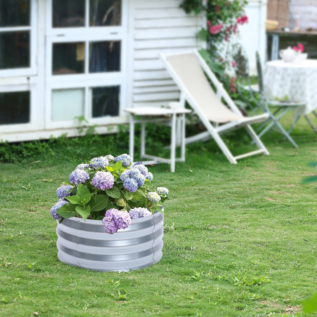 Round Galvanized Steel Raised Garden Bed Planter, Open Bottom