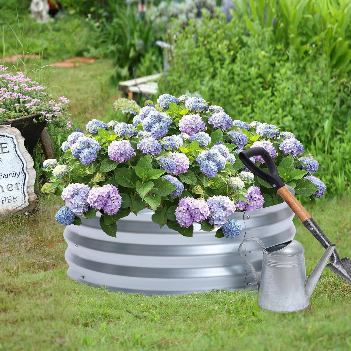 Round Galvanized Steel Raised Garden Bed Planter, Open Bottom