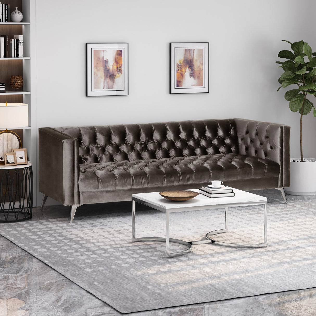 Galvin Tufted Velvet 3-seat Sofa by Christopher Knight Home - 88.00" W x 32.00" L x 30.00" H