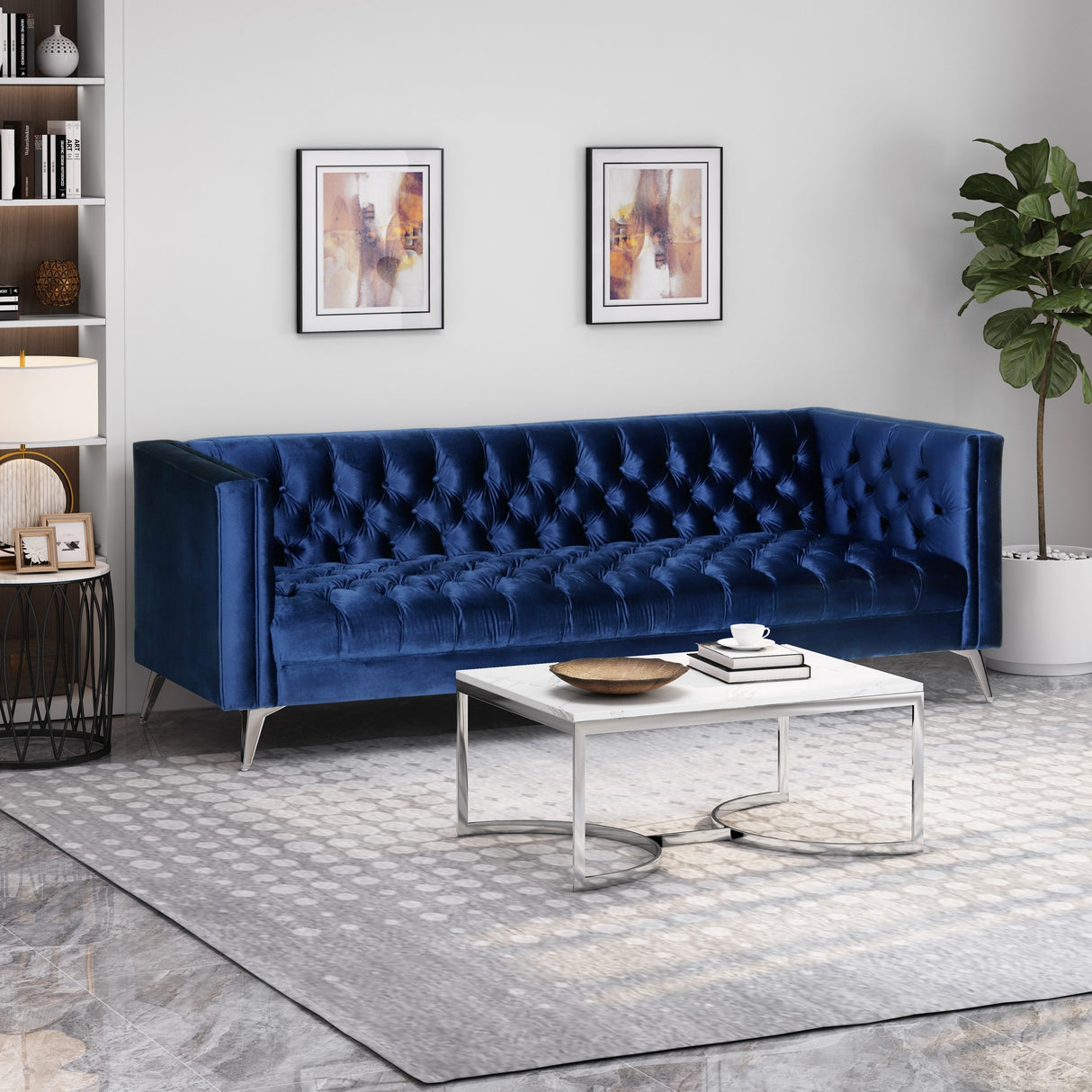 Galvin Tufted Velvet 3-seat Sofa by Christopher Knight Home - 88.00" W x 32.00" L x 30.00" H