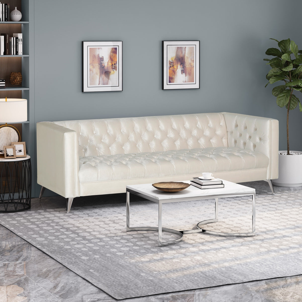 Galvin Tufted Velvet 3-seat Sofa by Christopher Knight Home - 88.00" W x 32.00" L x 30.00" H