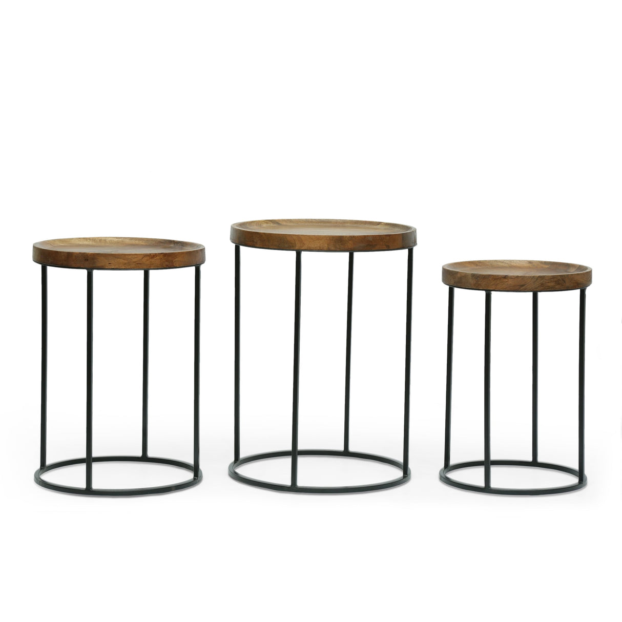 Gambier Modern Industrial Handcrafted Mango Wood Nested Side Tables (Set of 3) by Christopher Knight Home