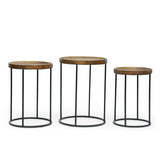 Gambier Modern Industrial Handcrafted Mango Wood Nested Side Tables (Set of 3) by Christopher Knight Home