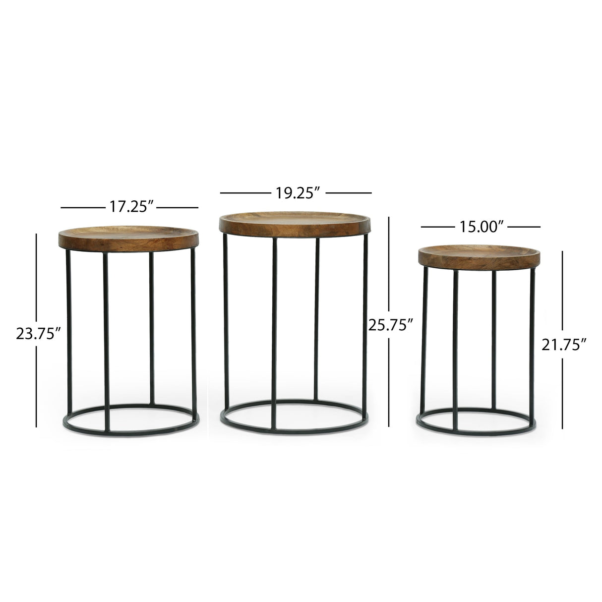 Gambier Modern Industrial Handcrafted Mango Wood Nested Side Tables (Set of 3) by Christopher Knight Home