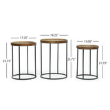 Gambier Modern Industrial Handcrafted Mango Wood Nested Side Tables (Set of 3) by Christopher Knight Home