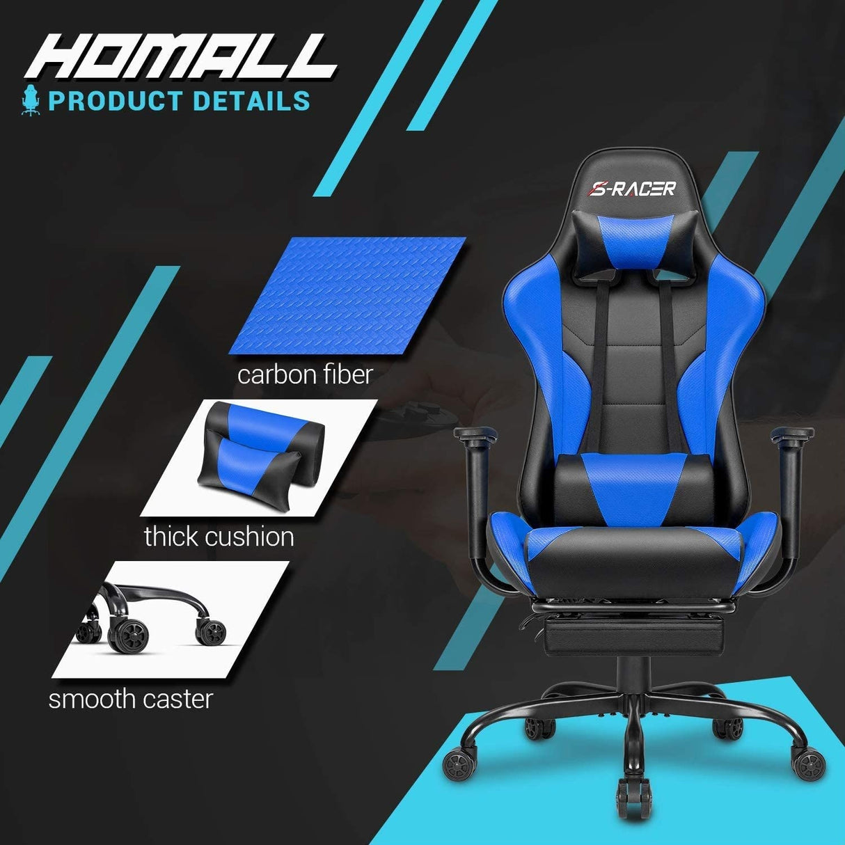 Gaming Chair with Footrest - Ergonomic Desk Chair