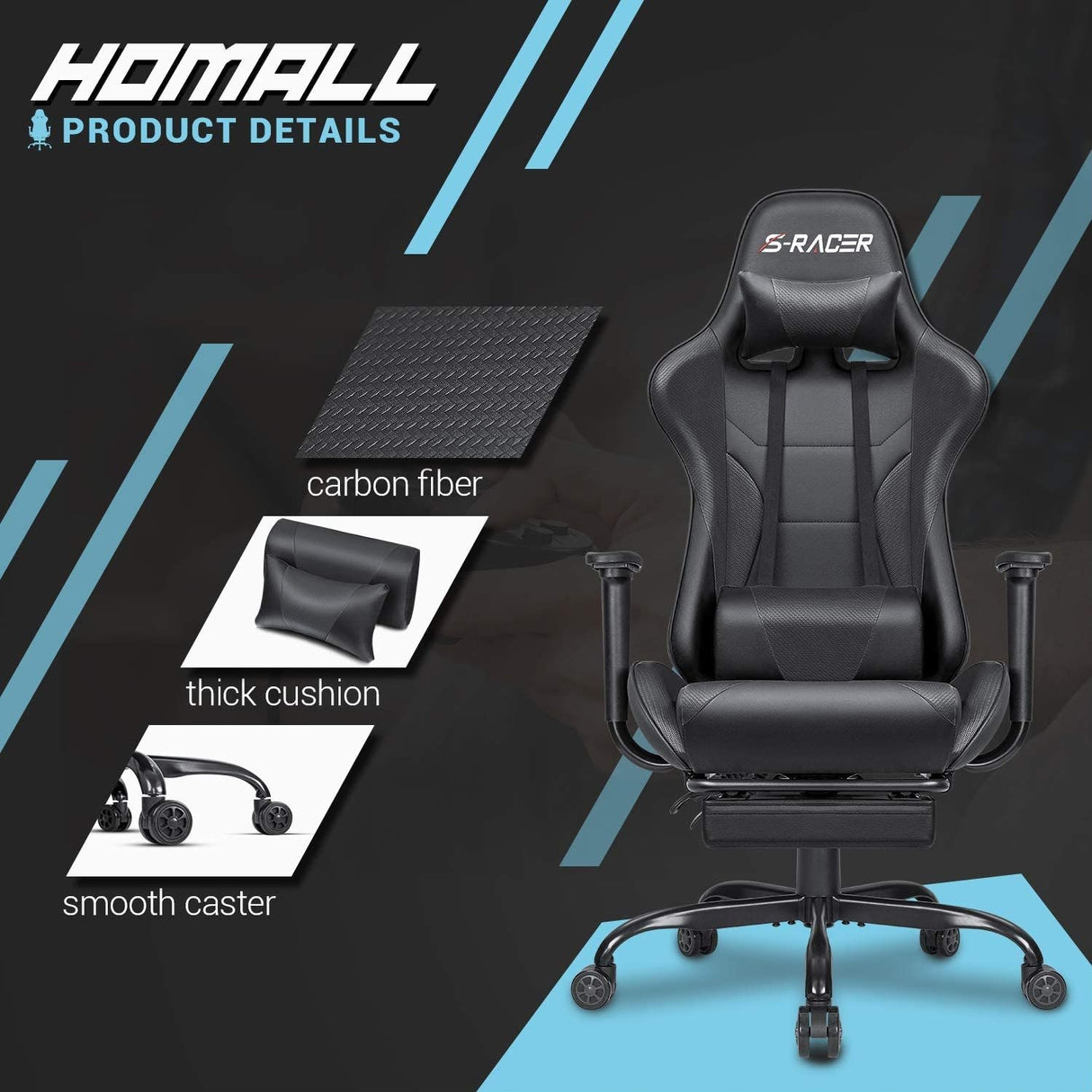 Gaming Chair with Footrest - Ergonomic Desk Chair