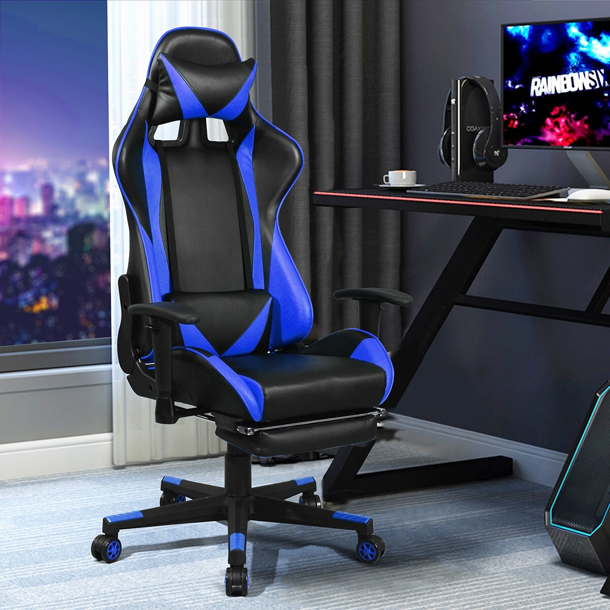Gaming Chair with Swivel & Lumbar Support Adjustable Height
