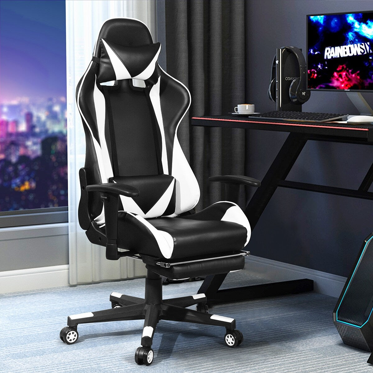 Gaming Chair with Swivel & Lumbar Support Adjustable Height