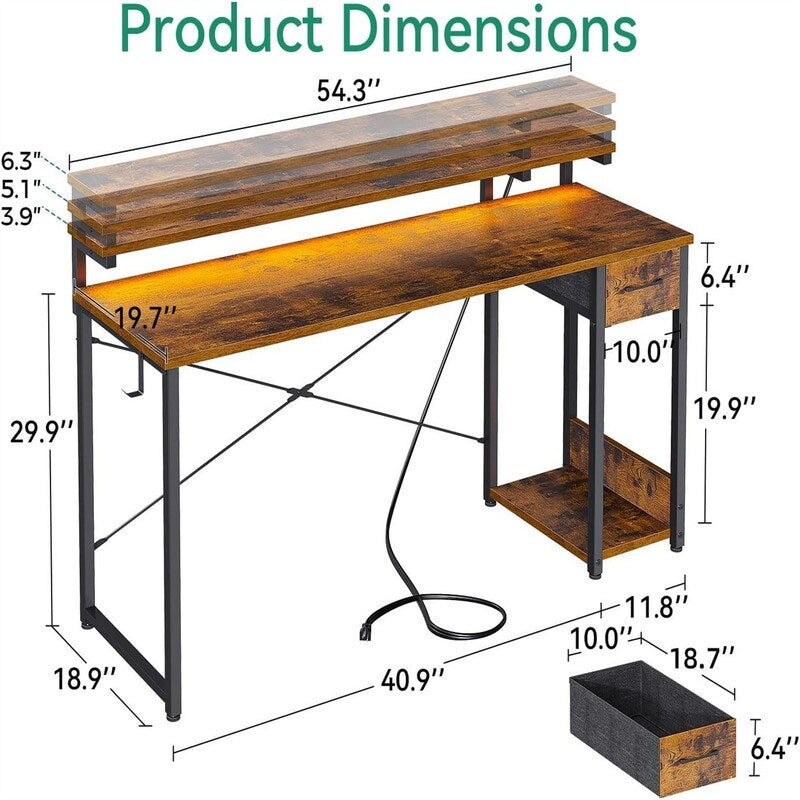 Gaming Computer Desk with Power Outlet