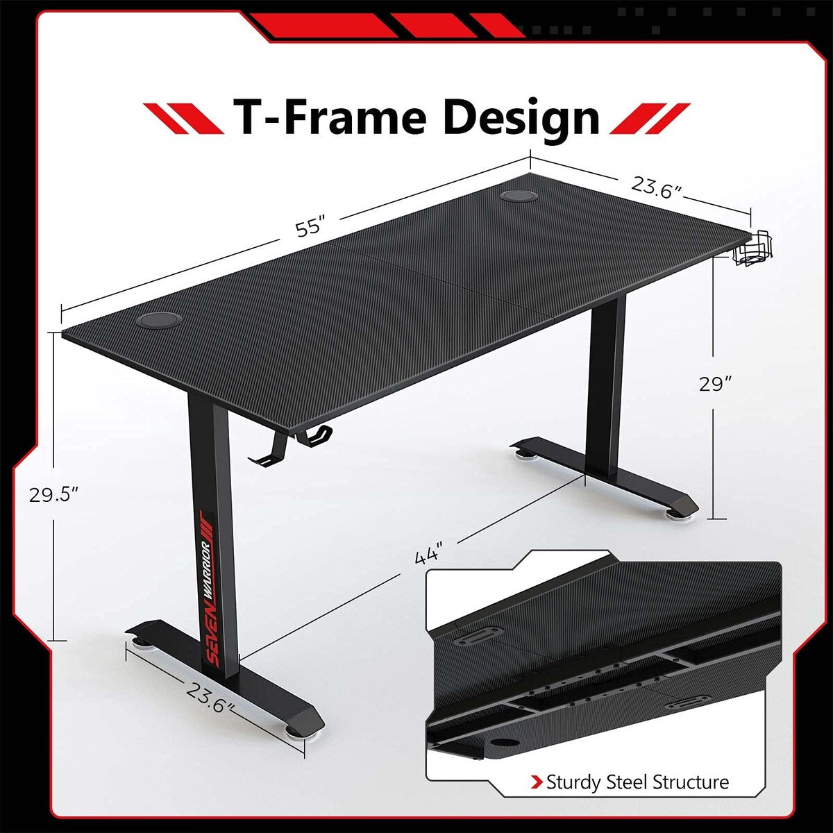 Gaming Desk 55 Inch, T- Shaped Carbon Fiber Surface Computer Desk