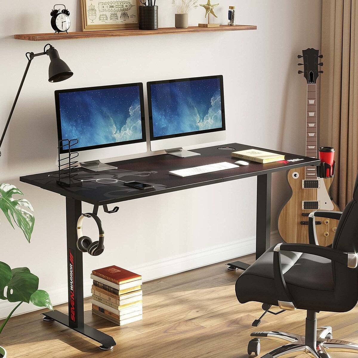 Gaming Desk 55 Inch, T- Shaped Carbon Fiber Surface Computer Desk