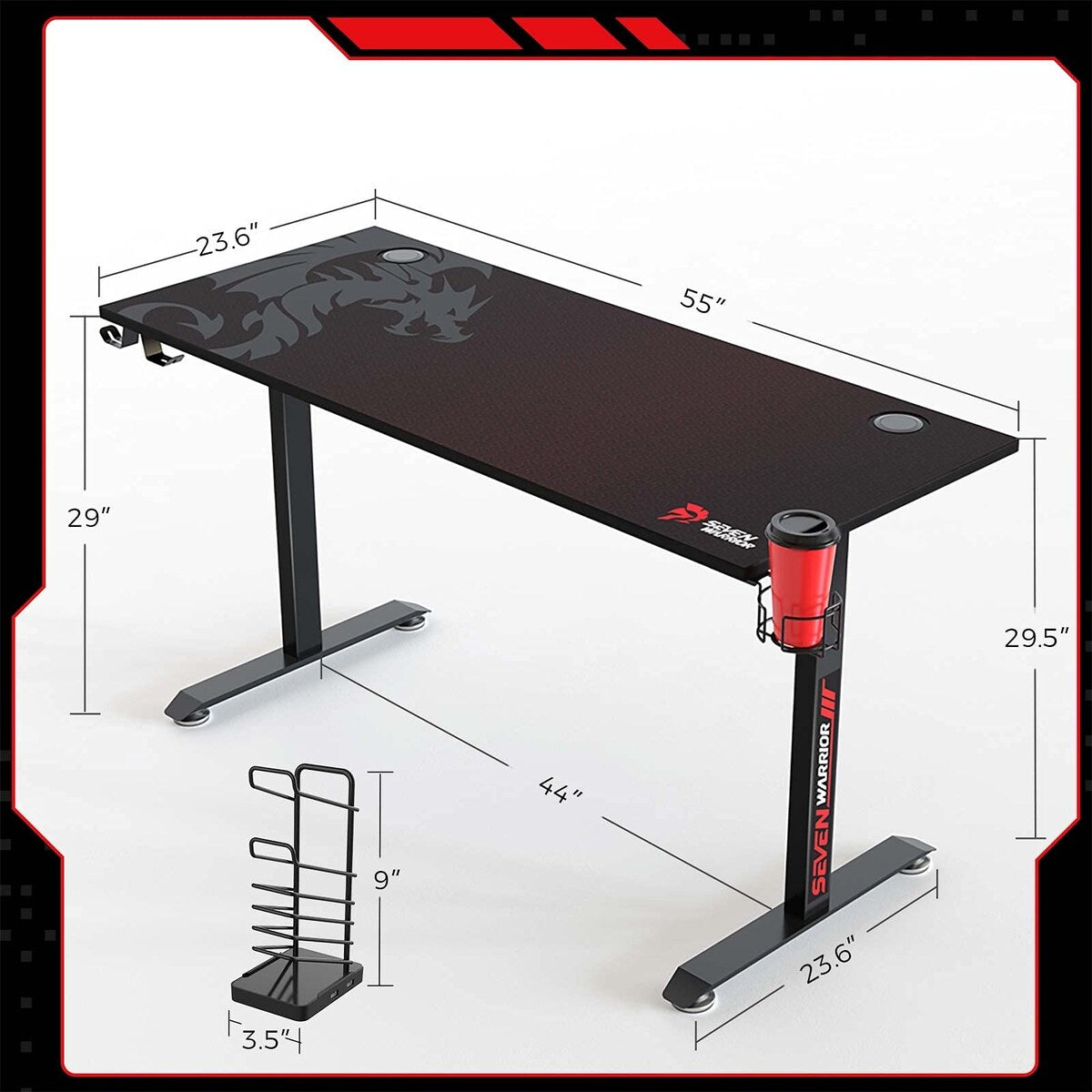 Gaming Desk 55 Inch, T- Shaped Carbon Fiber Surface Computer Desk