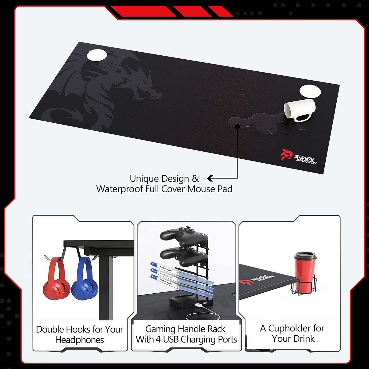 Gaming Desk 55 Inch, T- Shaped Carbon Fiber Surface Computer Desk
