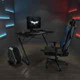 Gaming Desk, Z-Shaped Professional E-Sport Gamer Workstation with LED Lights & Large Carbon Fiber Surface, Ergonomic PC Gaming