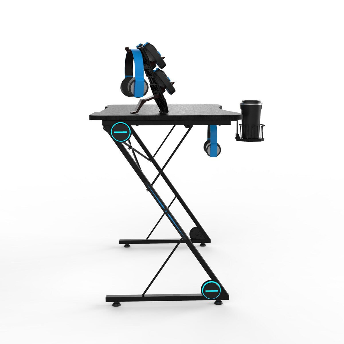 Gaming Desk, Z-Shaped Professional E-Sport Gamer Workstation with LED Lights & Large Carbon Fiber Surface, Ergonomic PC Gaming
