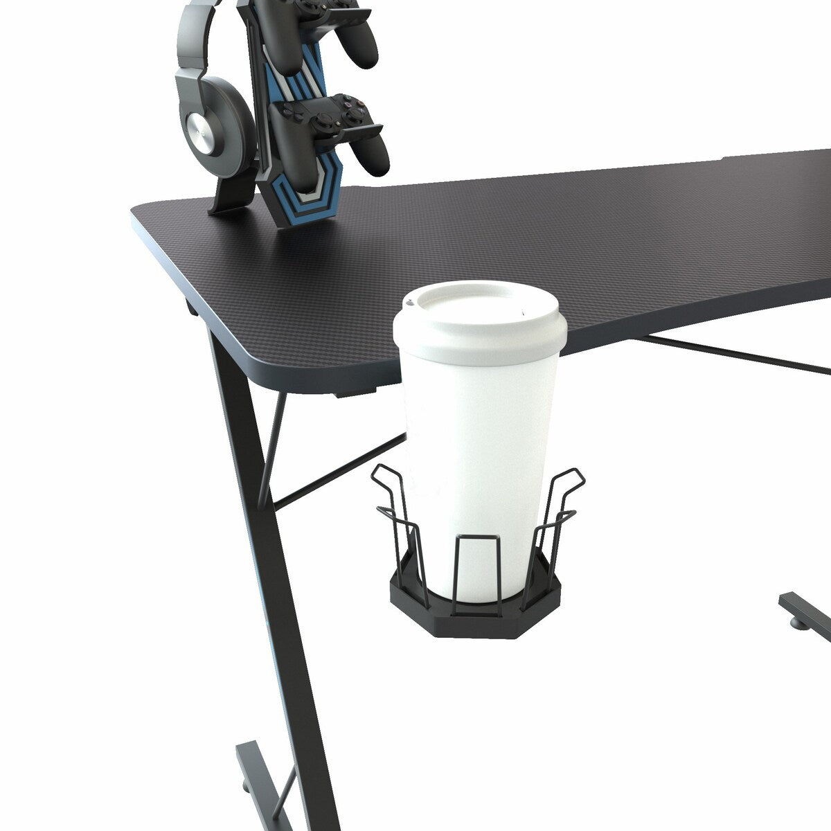 Gaming Desk, Z-Shaped Professional E-Sport Gamer Workstation with LED Lights & Large Carbon Fiber Surface, Ergonomic PC Gaming