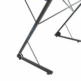 Gaming Desk, Z-Shaped Professional E-Sport Gamer Workstation with LED Lights & Large Carbon Fiber Surface, Ergonomic PC Gaming