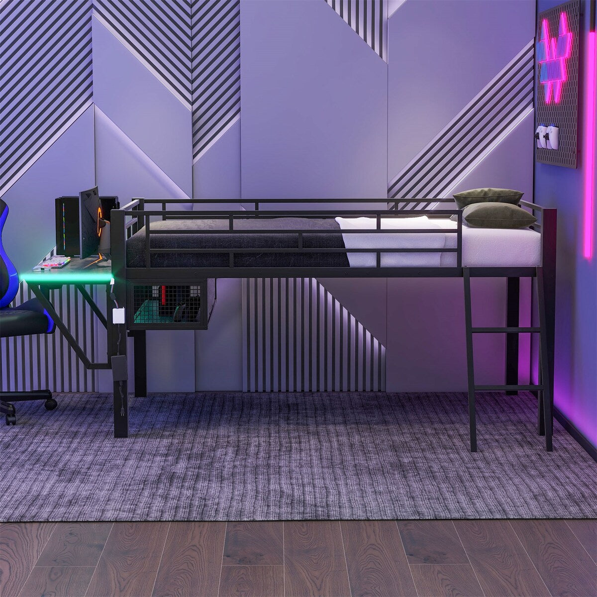 Gaming Mid Loft Bed with Desk