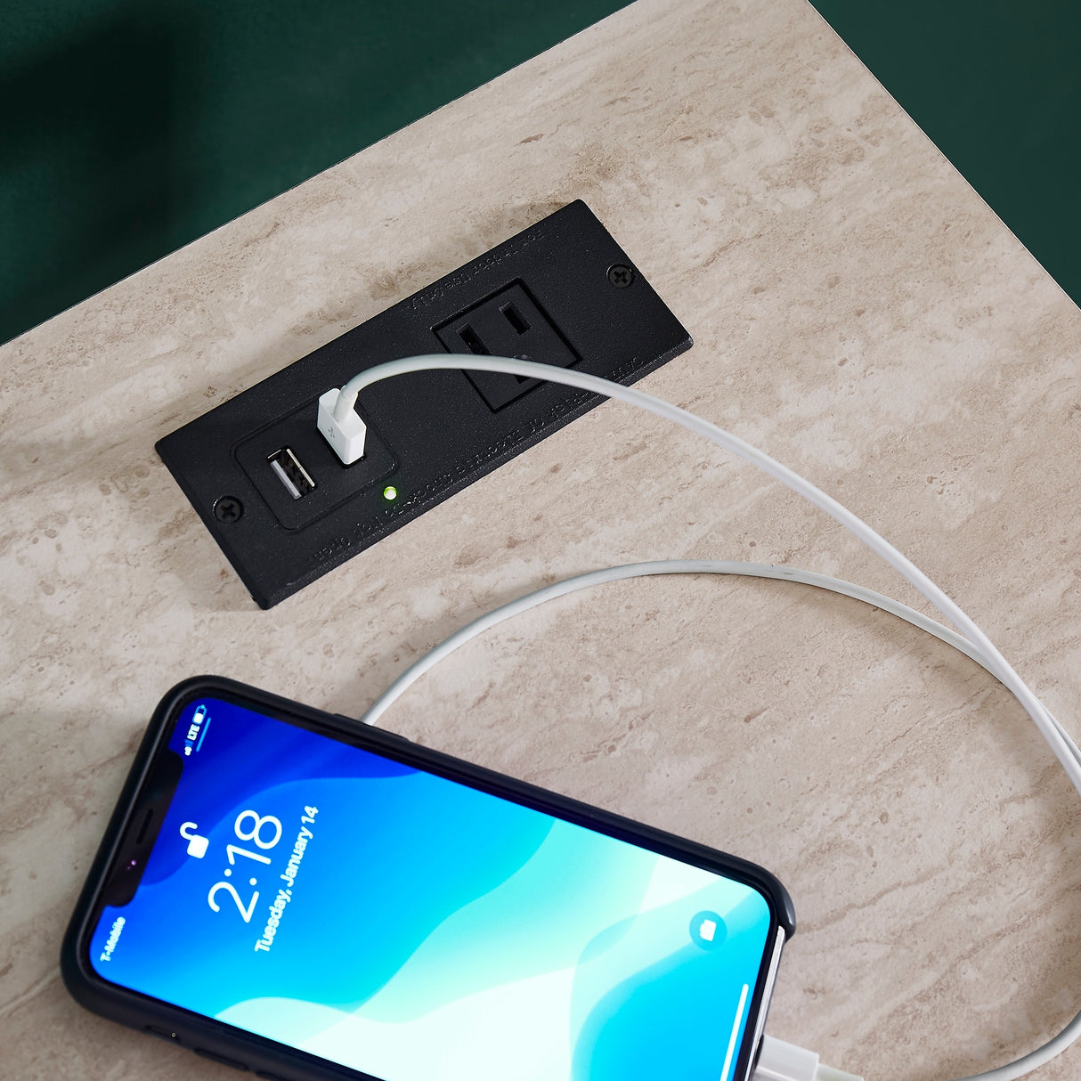 Garble Chrome Counter Height Desk with Faux Marble Top and USB Charging Port by iNSPIRE Q Modern