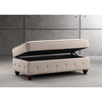 Moser Bay Garcia Tufted Linen Square Ottoman, Rectangle Ottoman, Storage Ottoman