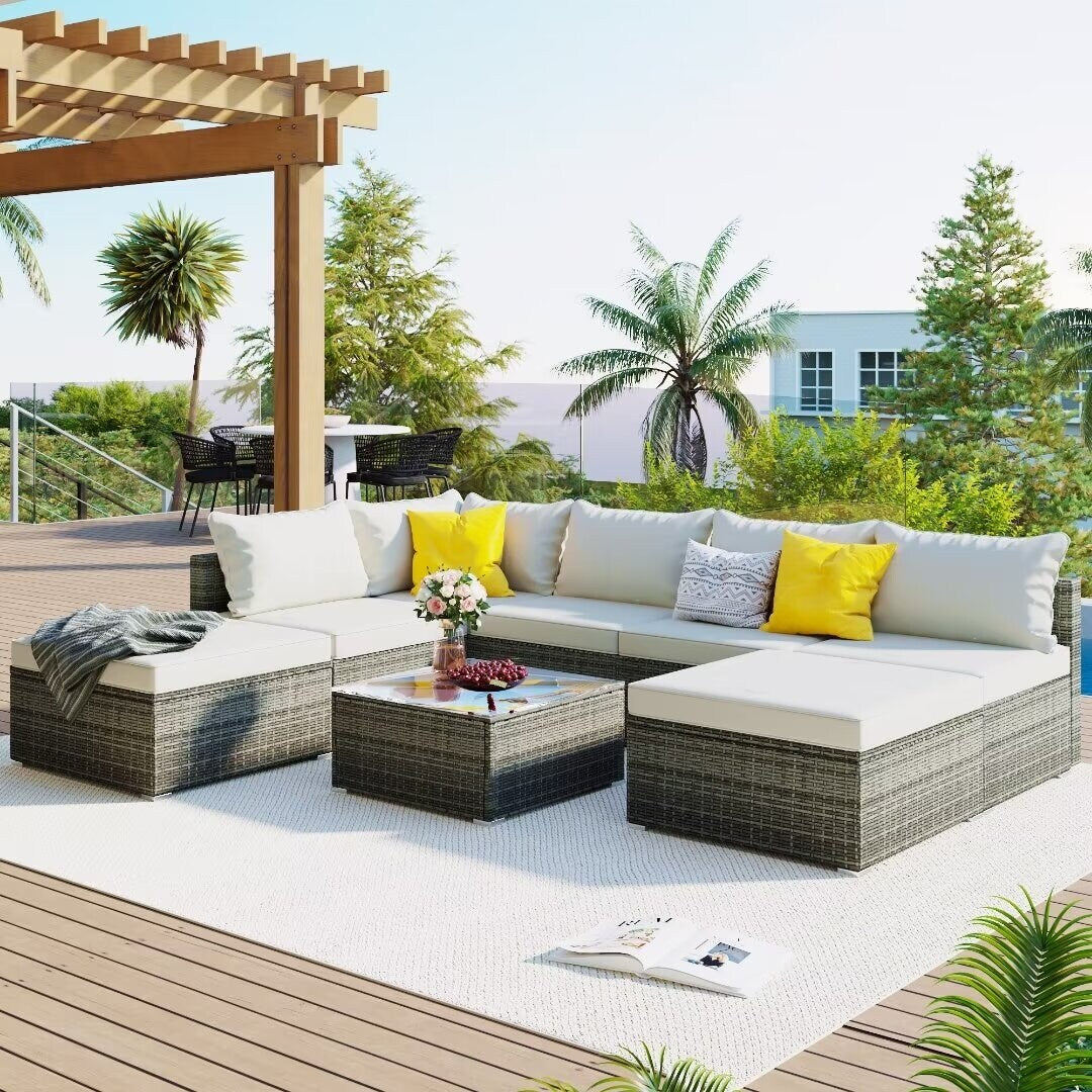 Garden Conversation Wicker Sofa Set, Single Sofa Combinable - 111.8*29.5*25.6
