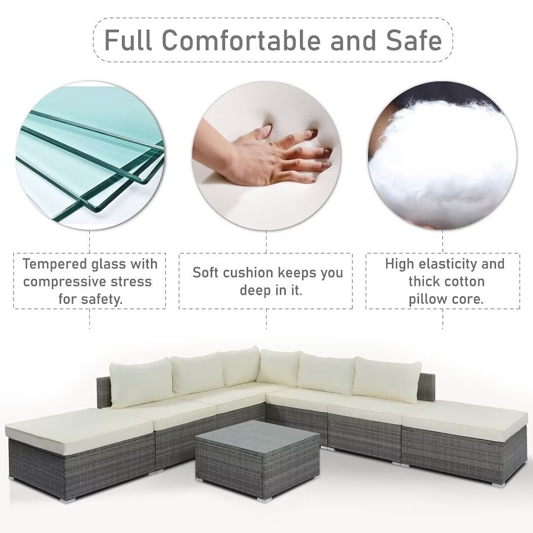 Garden Conversation Wicker Sofa Set, Single Sofa Combinable - 111.8*29.5*25.6