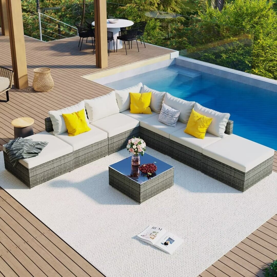 Garden Conversation Wicker Sofa Set, Single Sofa Combinable - 111.8*29.5*25.6