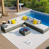 Garden Conversation Wicker Sofa Set, Single Sofa Combinable - 111.8*29.5*25.6