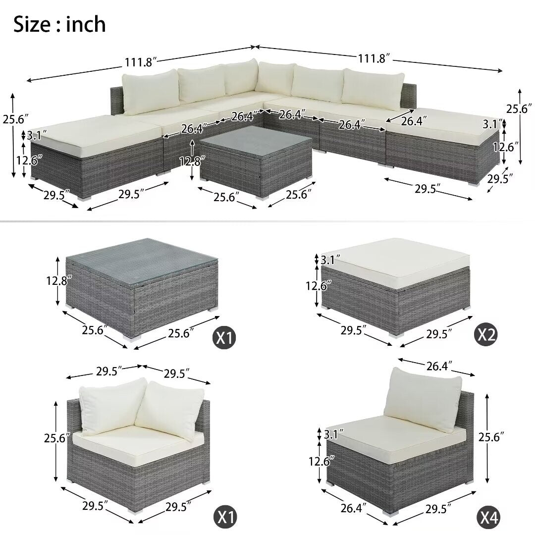 Garden Conversation Wicker Sofa Set, Single Sofa Combinable - 111.8*29.5*25.6