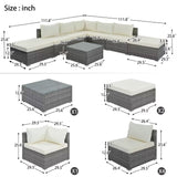 Garden Conversation Wicker Sofa Set, Single Sofa Combinable - 111.8*29.5*25.6