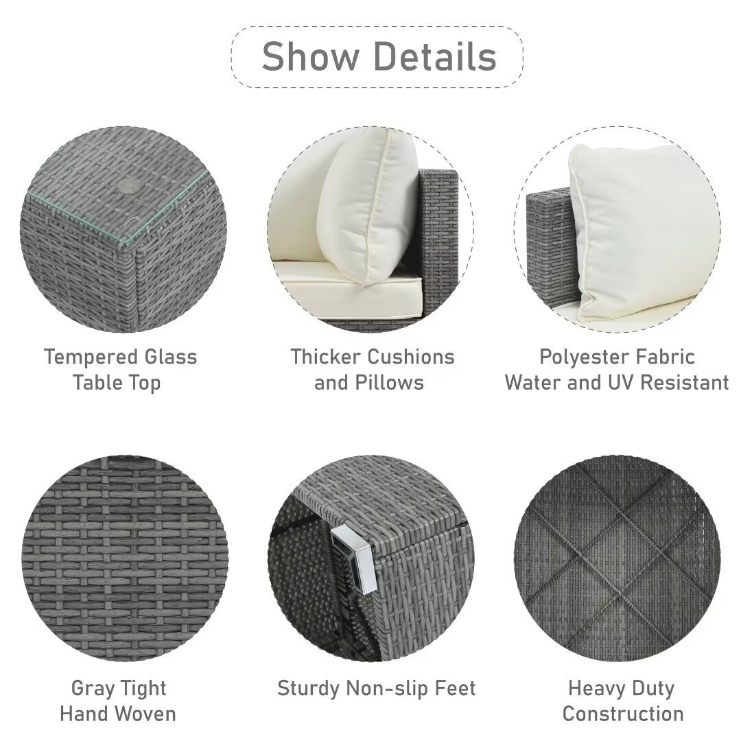 Garden Conversation Wicker Sofa Set, Single Sofa Combinable - 111.8*29.5*25.6