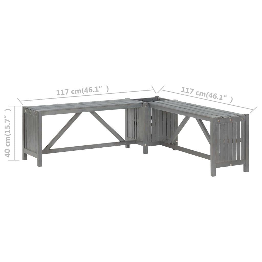 Garden Corner Bench with Planter 46.1" Solid Acacia Wood Gray