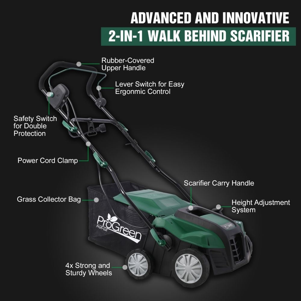Garden Scarifier, 2-in-1 16INCH Dethatcher Scarifier,15 Amp Electric Lawn Dethatcher,